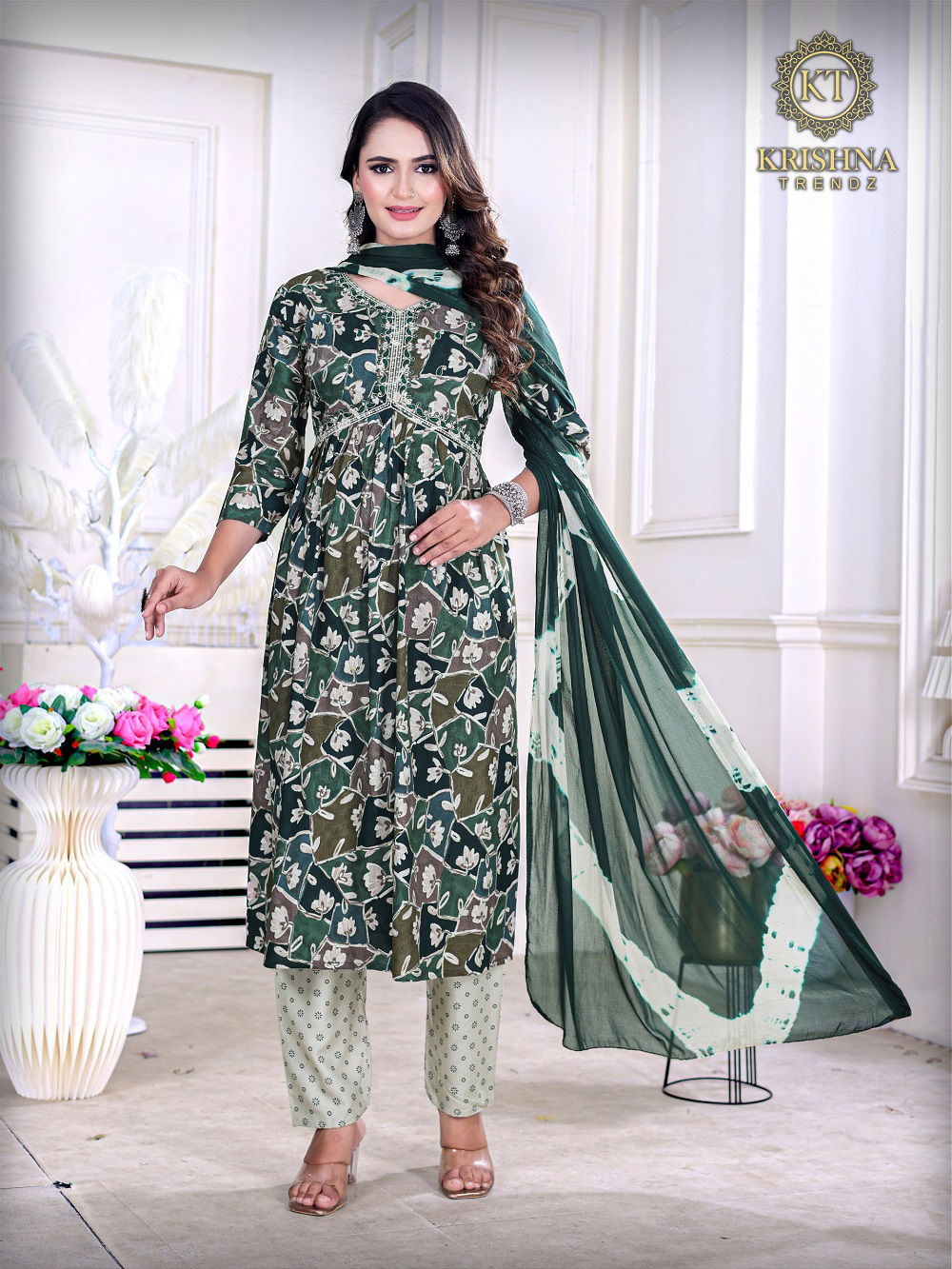 Palak Vol 1 By Krishna Alia Cut Printed Kurti With Bottom Dupatta Wholesale Shop In Surat
